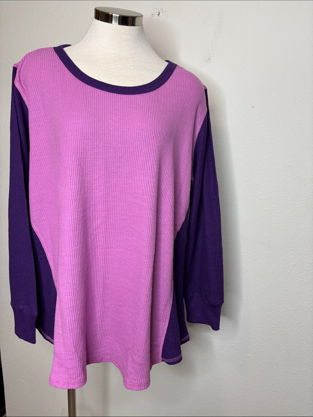 Woman Within Pink and Purple Colorblock Long Sleeve Top